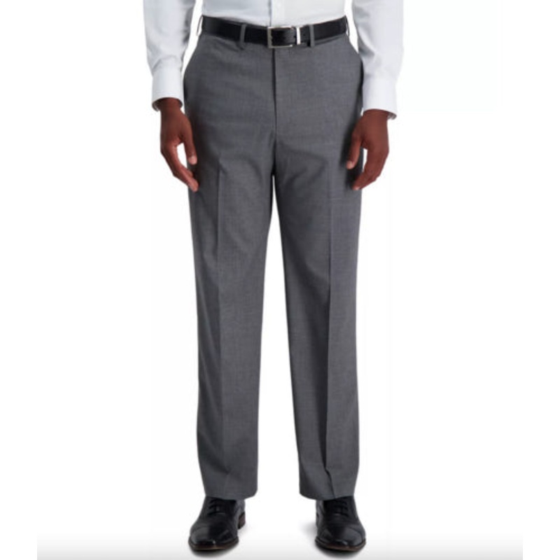 Haggar Men's 4-Way Stretch Classic Fit Expandable Pants 42 x 29 Grey Windowpane