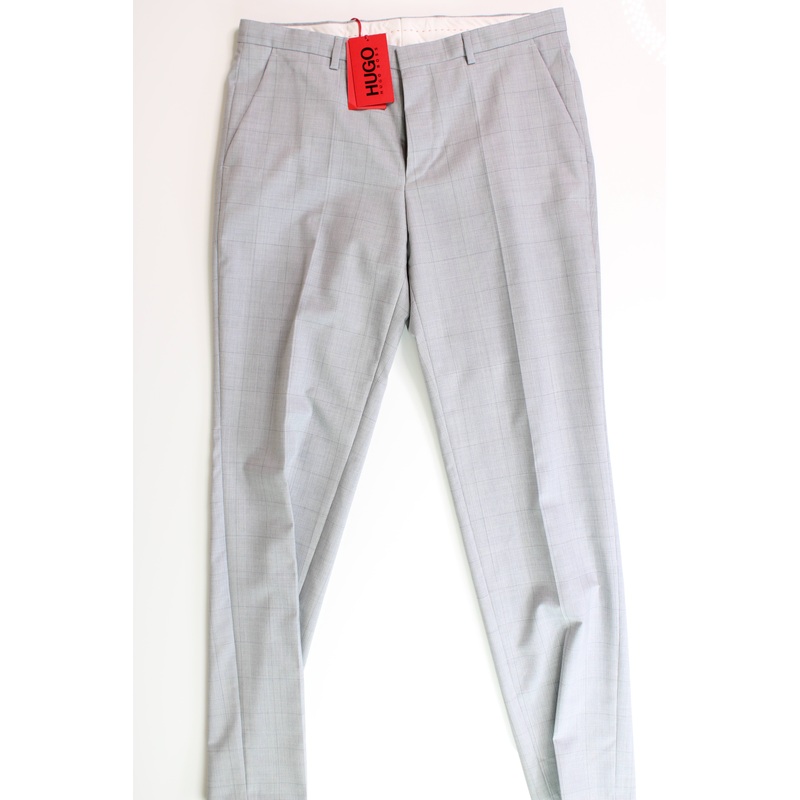 HUGO BOSS Men's Dress pants Light Gray 32 x 32 Modern-Fit Check Wool