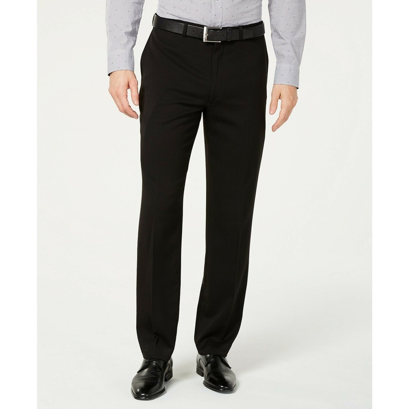 Kenneth Cole Reaction  Solid Flat Front Trousers Dress Pants Black 40 X 32