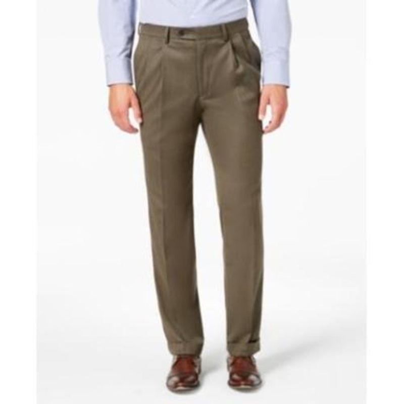 Lauren Ralph Lauren Classic Fit Micro Twill Pleated Dress Pants 32 x 30 Taupe