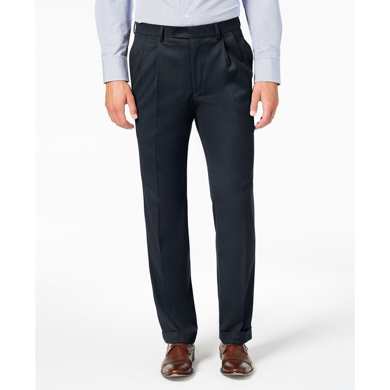 Lauren Ralph Lauren Classic Fit Micro Twill Pleated Dress Pants 34 x 32 Navy
