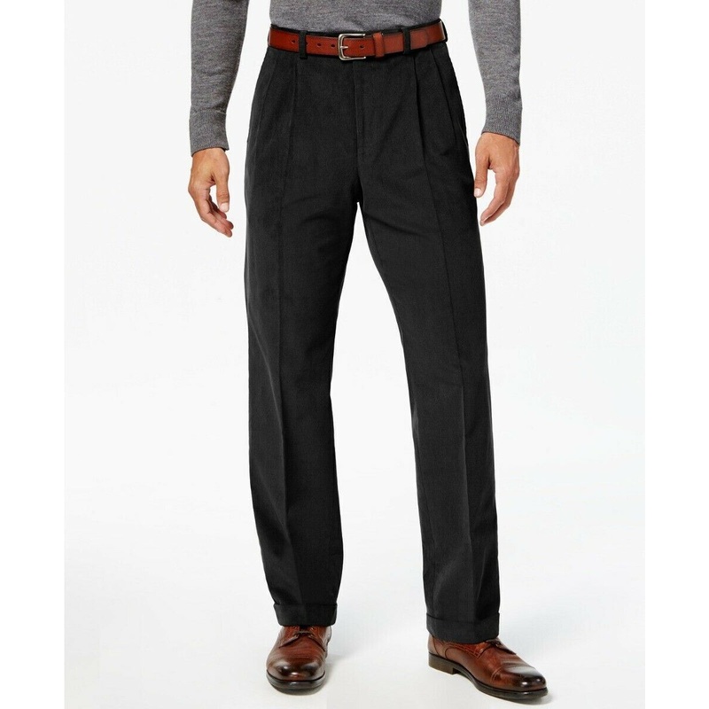 Lauren Ralph Lauren Regular Fit Corduroy Pleated Dress Pants 36 x 29 Black