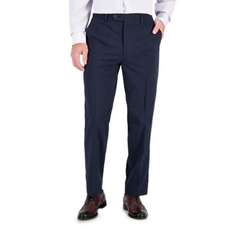 NAUTICA Mens Suit Pants 30 x 32 Navy Blue Check Modern-Fit Bi-Stretch