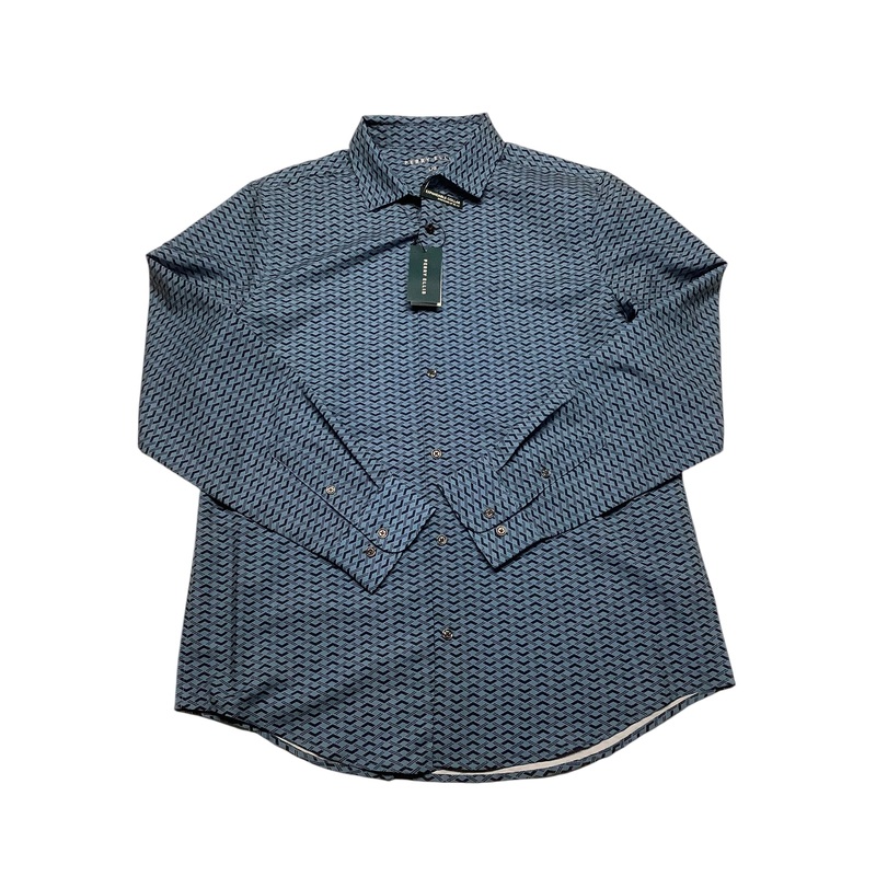 Perry Ellis Mens Regular fit Long Sleeve Button-Up Shirt Large Blue Stretch