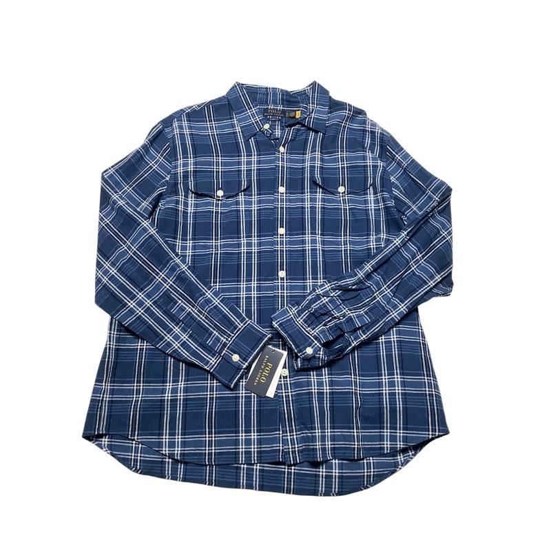 Polo Ralph Lauren Mens Classic fit Button-Up Linen Shirt XXL Blue Plaid