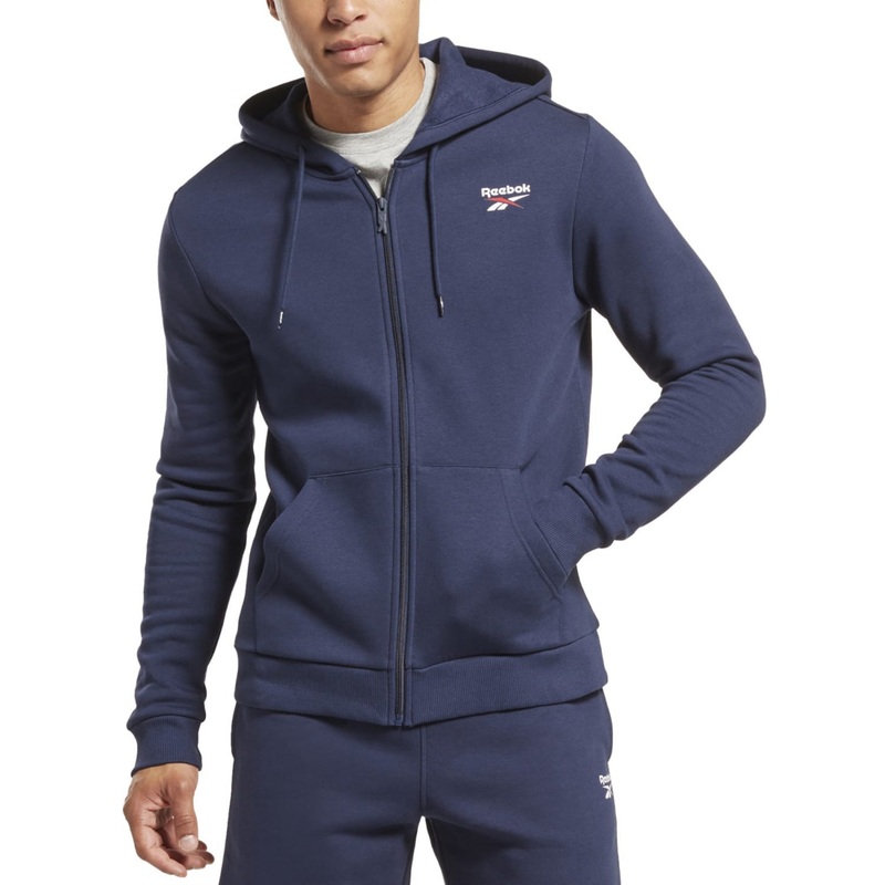 Reebok Men Regular fit Long Sleeve Hoodie Sweatshirt Large Blue Solid Full Zip