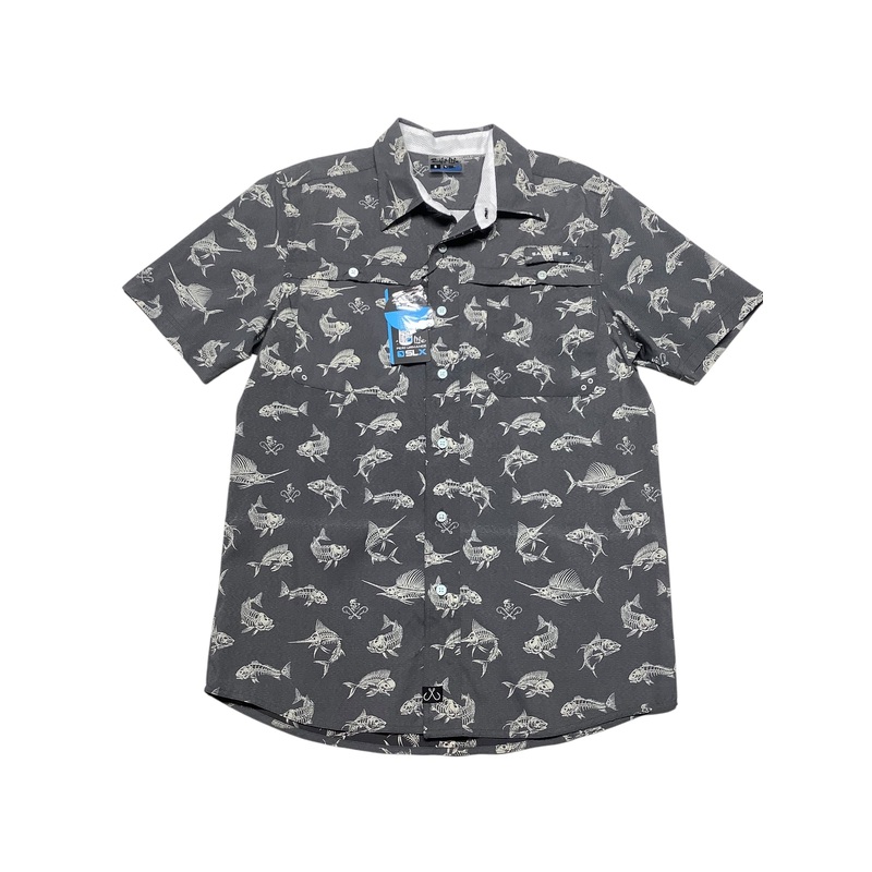 Salt Life Mens Regular fit Short Sleeve Button-Up Shirt Small Grey
