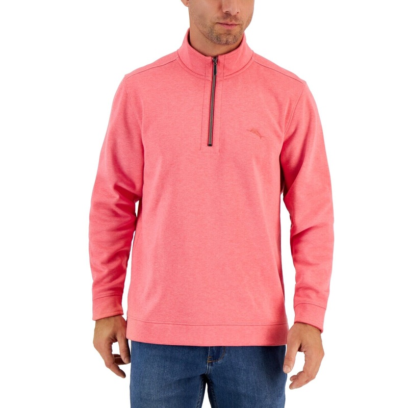 Tommy Bahama Mens Tango Wave Logo 1/2 Zip Sweatshirt Clarete Heather Pink Medium