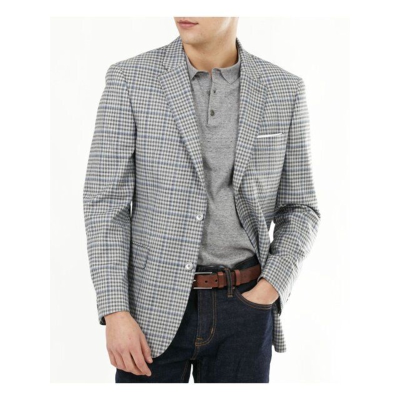 Tommy Hilfiger Men's Modern Plaid Blazer Sport Coat 42L Grey / Blue