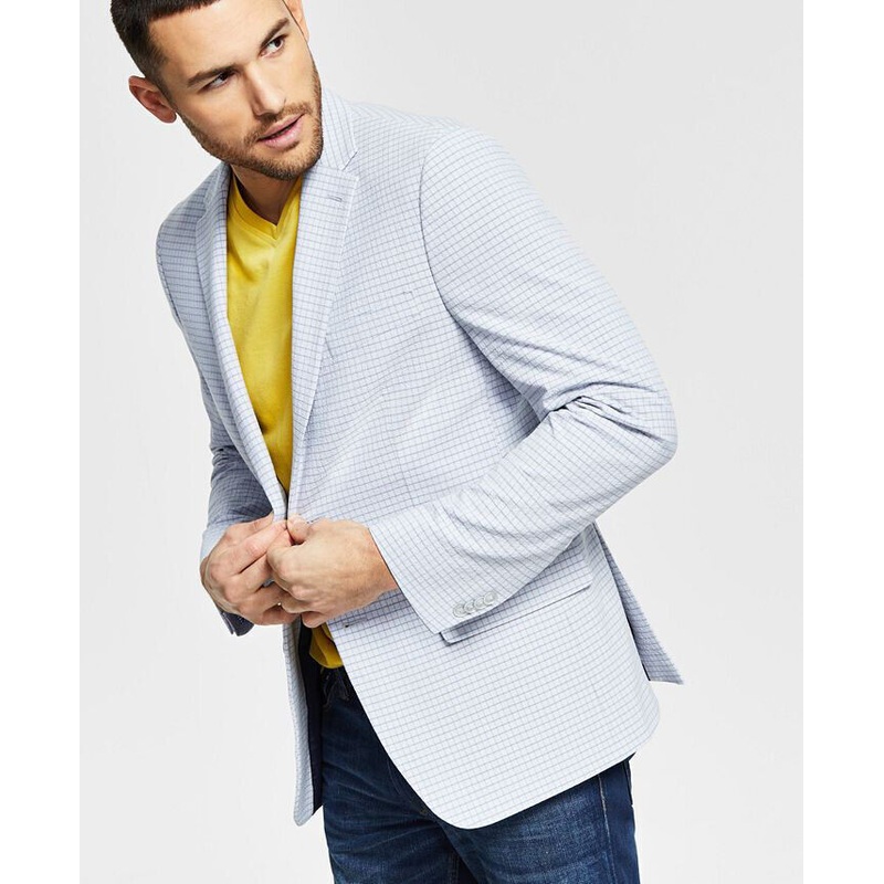 Tommy Hilfiger Men's Modern Stretch Seersucker Sport Coat Blazer 42L Blue White