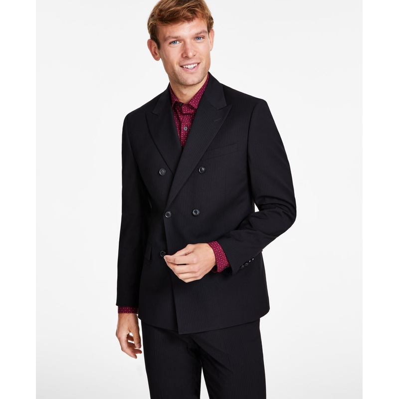 Alfani Mens Slim fit Double Breasted Suit Jacket Blazer 40 L Black Striped