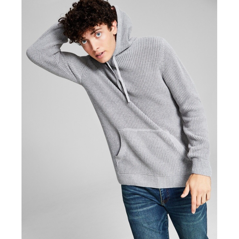 And Now This Men's Soft Knit Textured Sweater Hoodie Ice Heather XL