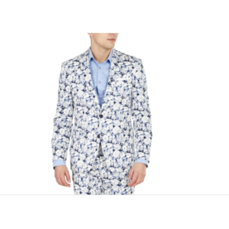 Bar Iii Men's Slim-Fit Floral Suit Separate Jacket Navy White 46R