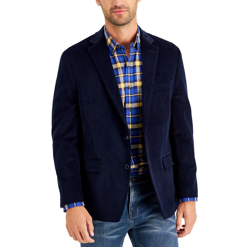Club Room Men's Corduroy Classic-Fit Sport Coat 36R Solid Navy Blue