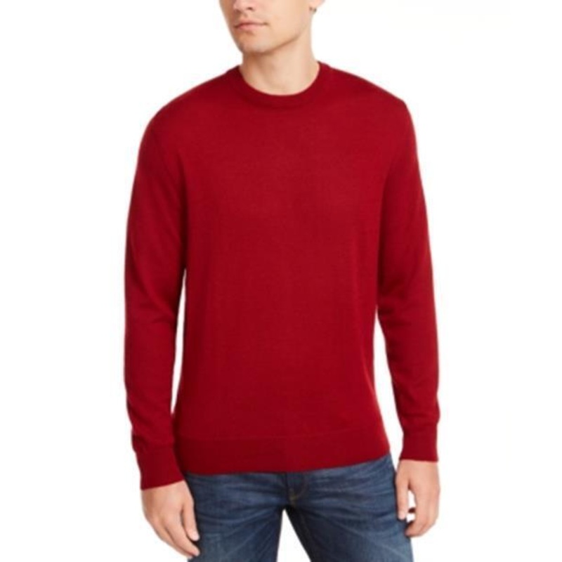 Club Room Men's Solid Crew Neck Merino Wool Blend Sweater Cherry Red XXL