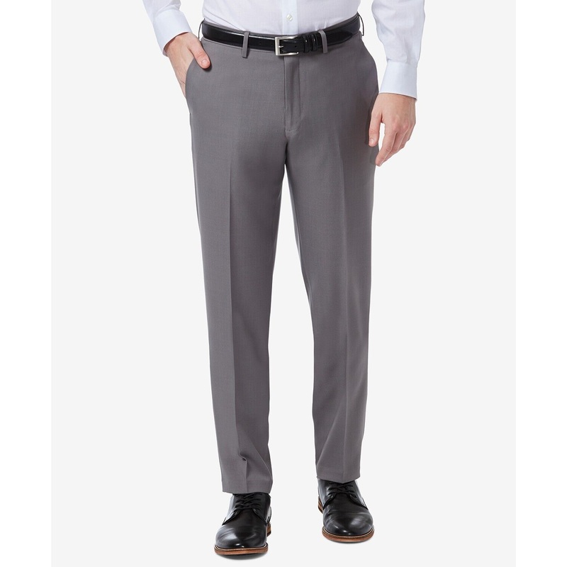 Haggar Comfort Slim-Fit Performance Stretch Flat-Front Dress Pants 34 x 32 Grey