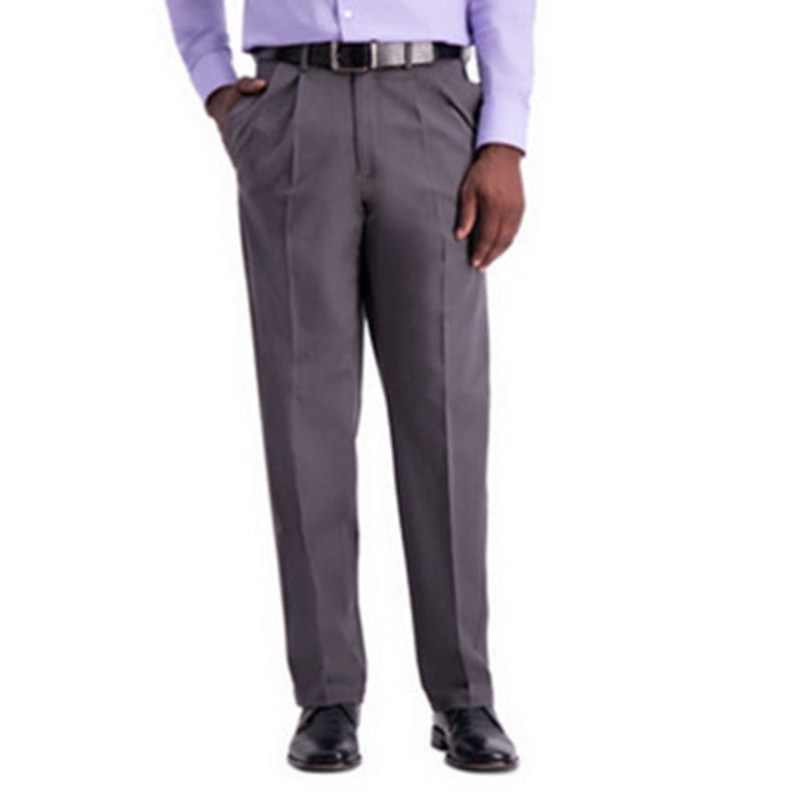 Haggar Men's W2W PRO Classic-Fit Performance Stretch Pleated 34 x 32 Grey