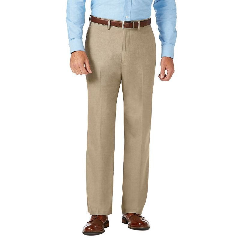Haggar Sharkskin Classic-Fit Flat Front Flex Waistband Beige Dress Pants 42 x 32