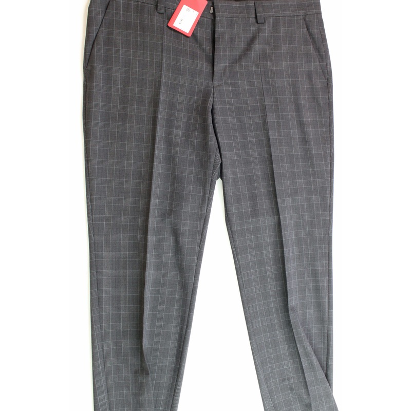 Hugo Men's Modern Fit Check Suit Pants Charcoal Plaid 38 x 32