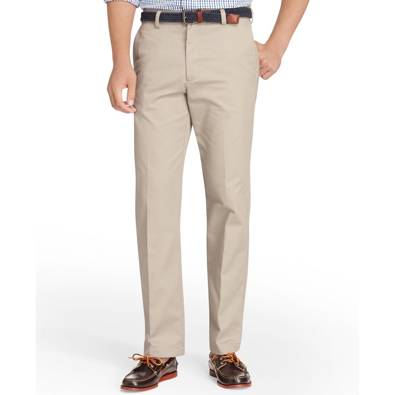 IZOD Men's American Straight-Fit Flat Front Chino Pants 40 x 32 Khaki