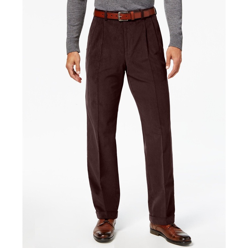Lauren Ralph Lauren Corduroy Double Reverse Pleated Dress Pants 35 x 32 Brown