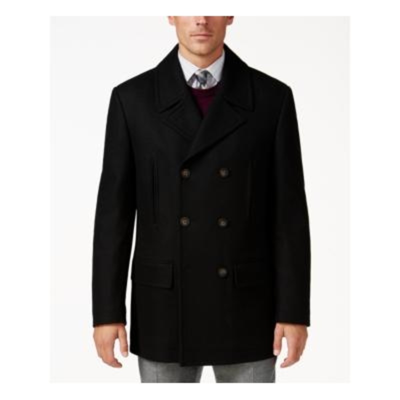 Lauren Ralph Lauren Mens Classic fit Double Breasted Peacoat Coat 38 R Black Solid