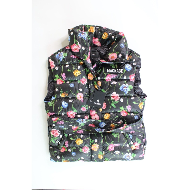 Mackage Womens Zerina Floral Print Down Vest XS Black