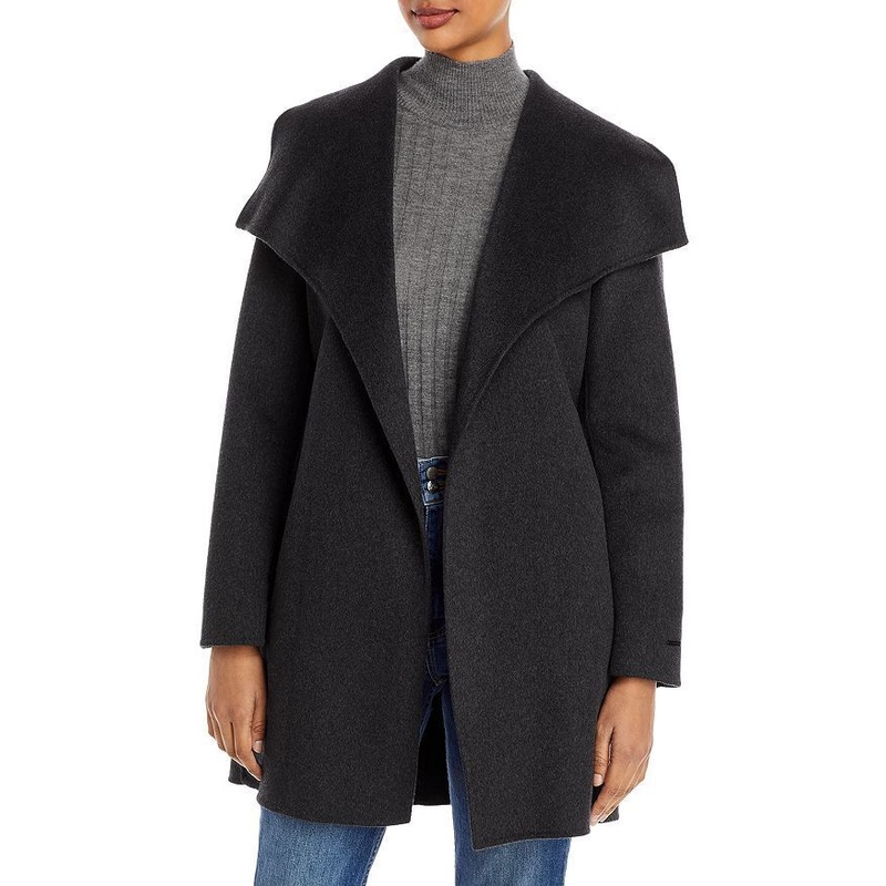 T Tahari Womens Ella Belted Coat Small Deep Charcoal Grey