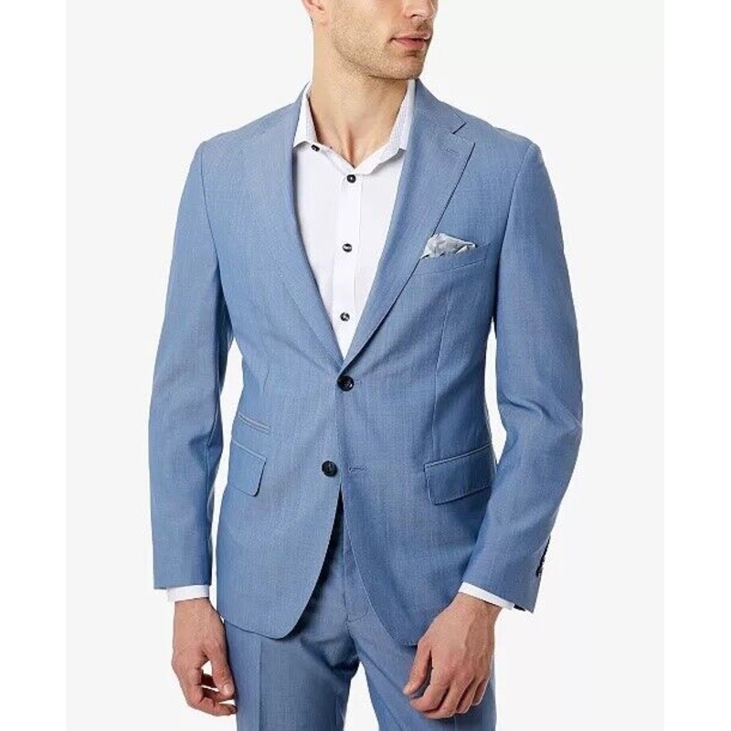 TALLIA Men's Men's Slim-Fit Chambray Suit Jacket 38S Light Blue / 2 Button