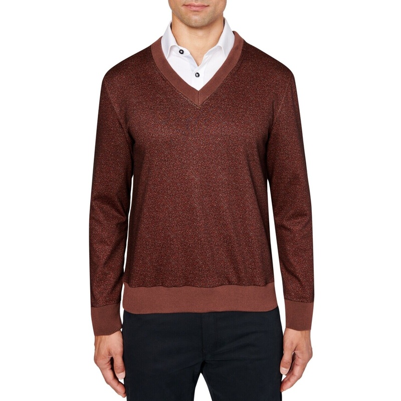 Tallia Men's Slim-Fit V-Neck Sweater Brown Large