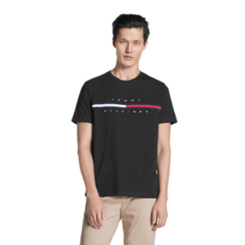 Tommy Hilfiger Men's Big and Tall Flag Stripe T Shirt Black 3XL