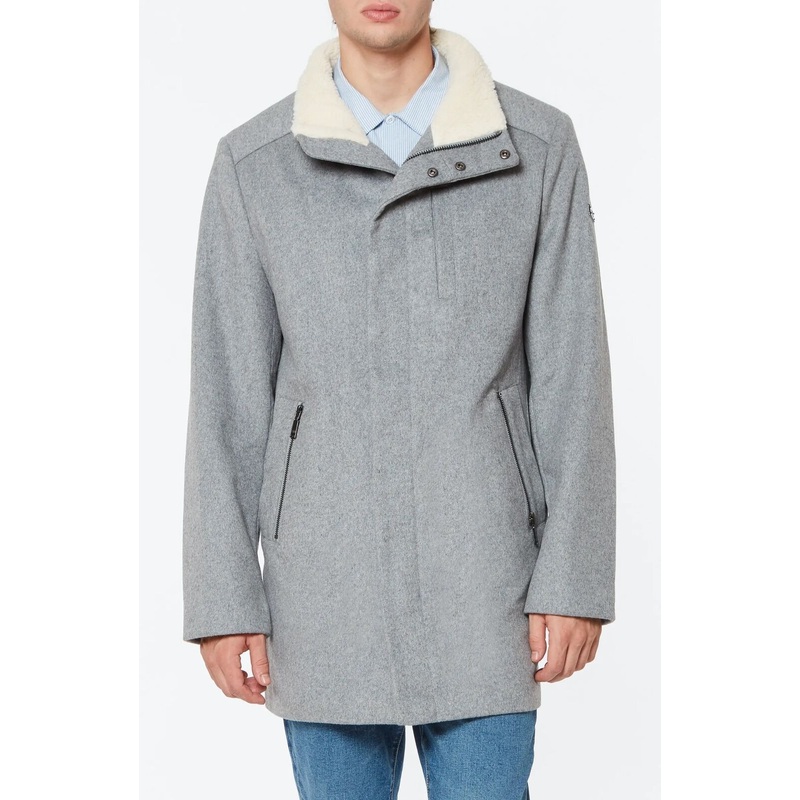 Vince Camuto Men's Faux Shearling Trim Wool Blend Coat Grey XXL