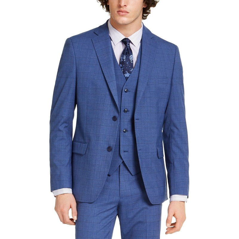Alfani Men's Slim-Fit Stretch Mid Blue Plaid Suit Jacket 42L