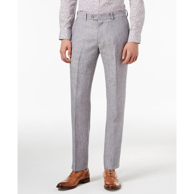 Bar III Light Gray Chambray Slim-Fit Linen Dress Pants 40 x 32