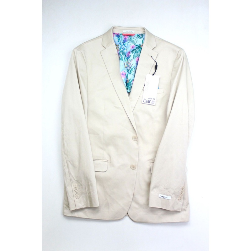 Bar III Men's Slim Fit Stretch Solid Suit Jacket Tan 44L Khaki