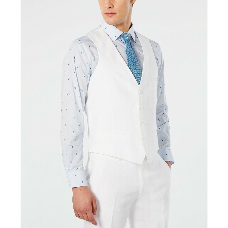 Bar III Men's Slim-Fit White Suit Vest XL Linen