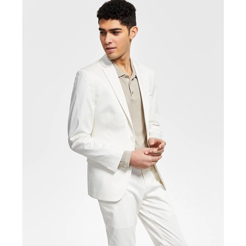 Bar III Men's Suit Jacket White 44L Slim-Fit Stretch Solid Cotton Jacket Only