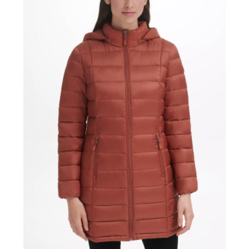 Charter Club Women's Down Puffer Coat XS Packable Hooded Terracota