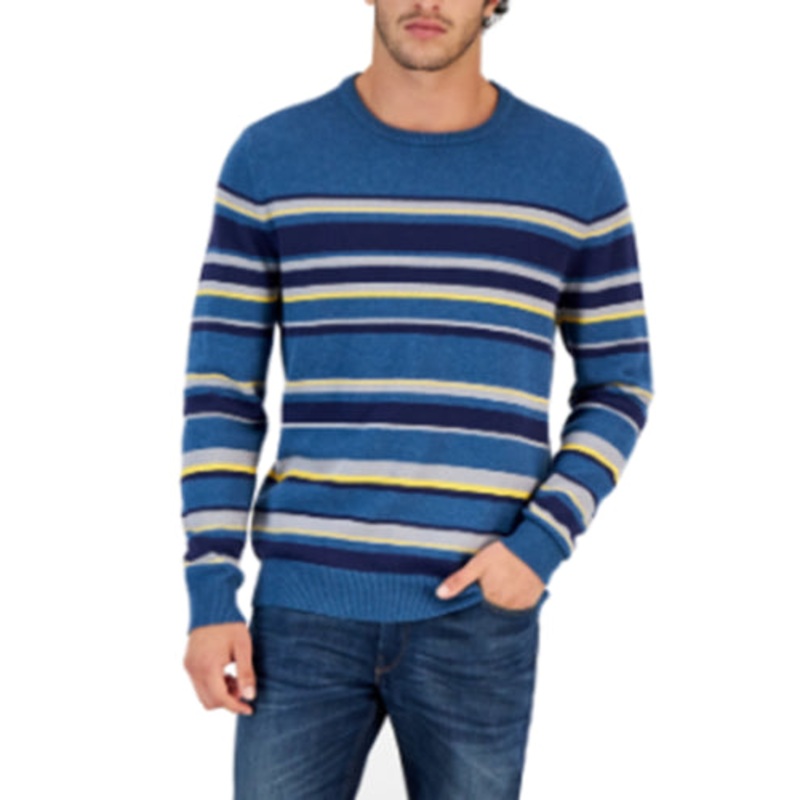 Club Room Mens Lawry Stripe Sweater Blue Wing Heather Large