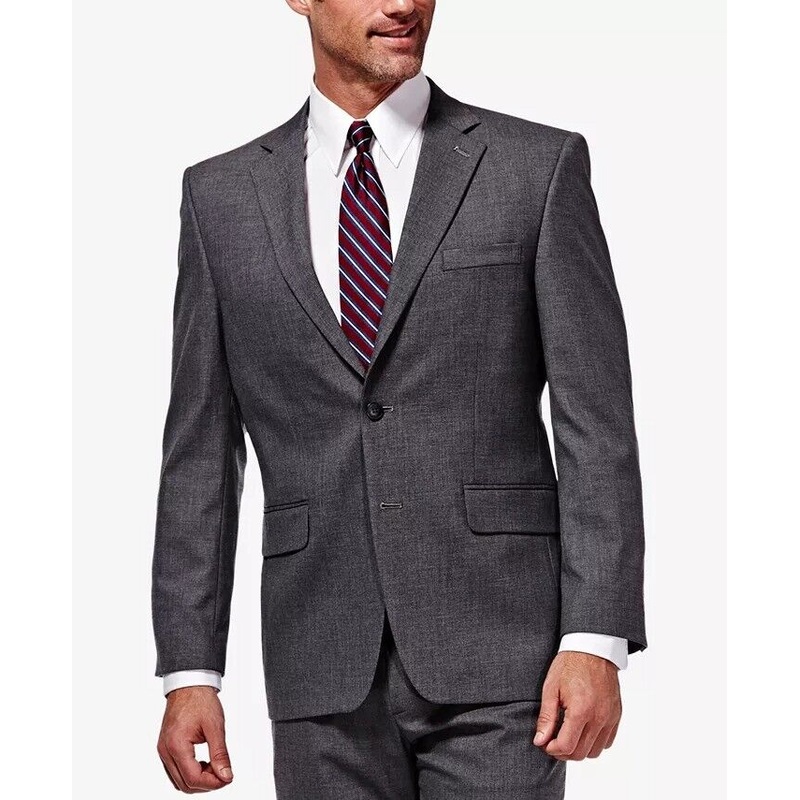 HAGGAR J.M. Mens Regular Fit Stretch Sharkskin Suit Jacket 50R Dark Grey