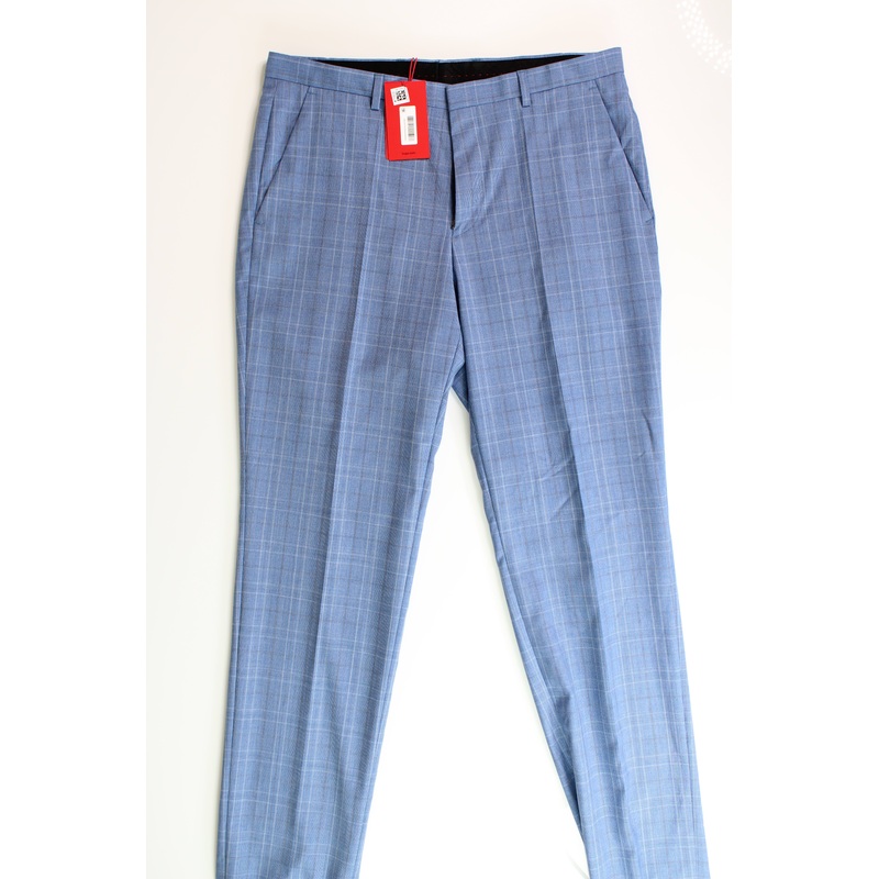 HUGO Boss Men's Modern-Fit Check Wool Dress Pants 32 x 32 blue plaid