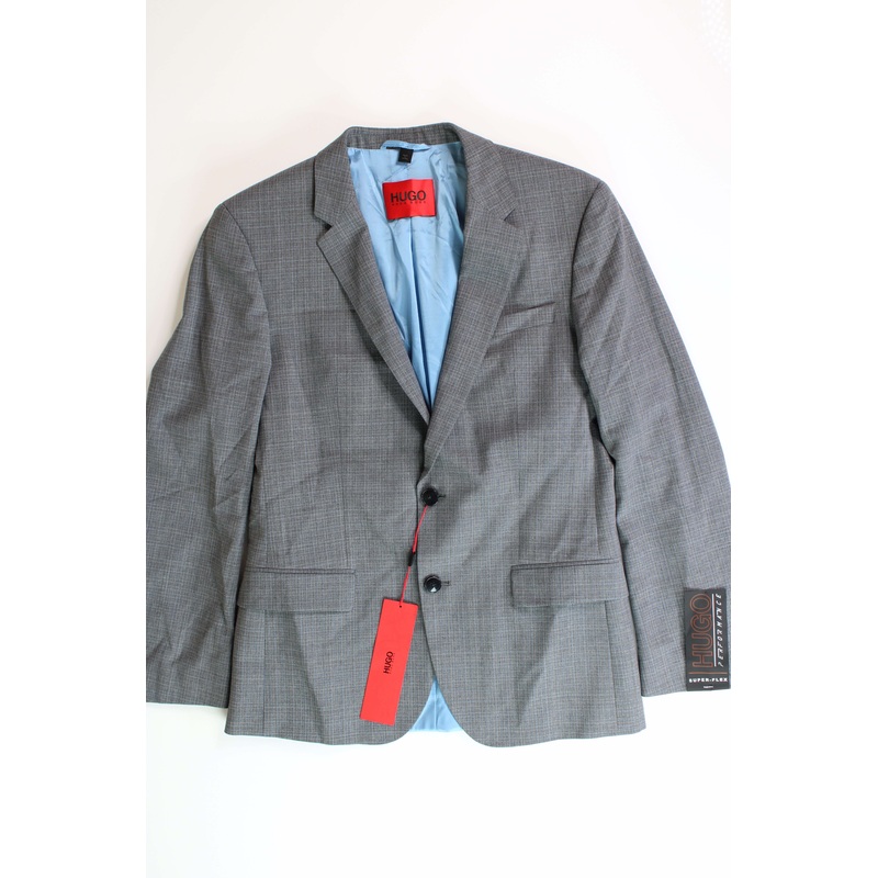 HUGO BOSS Men's Slim-Fit Stretch Mlange Wool Suit Jacket 38R Mid Grey