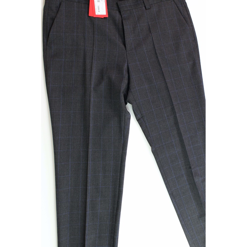 HUGO Mens Modern-Fit Wool Plaid Suit Pants Charcoal 30 x 32