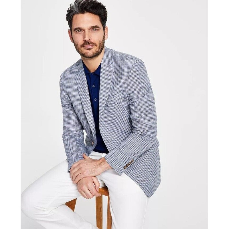 LAUREN RALPH LAUREN Men's Sport Coat 40L Classic-Fit UltraFlex Grey Blue Check