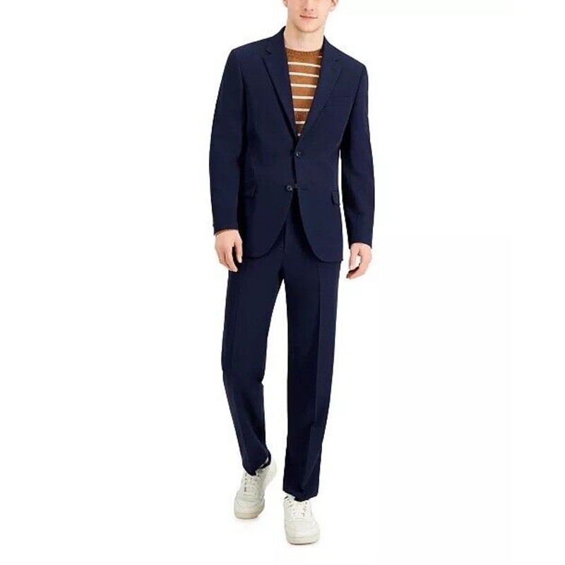 NAUTICA Men's Modern-Fit Bi-Stretch Suit Pants Navy Solid 30 x 32 Flat Front