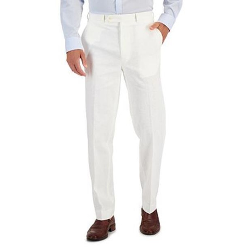 NAUTICA Men's Modern-Fit Cotton Linen Blend Suit Pants 30 x 32 White