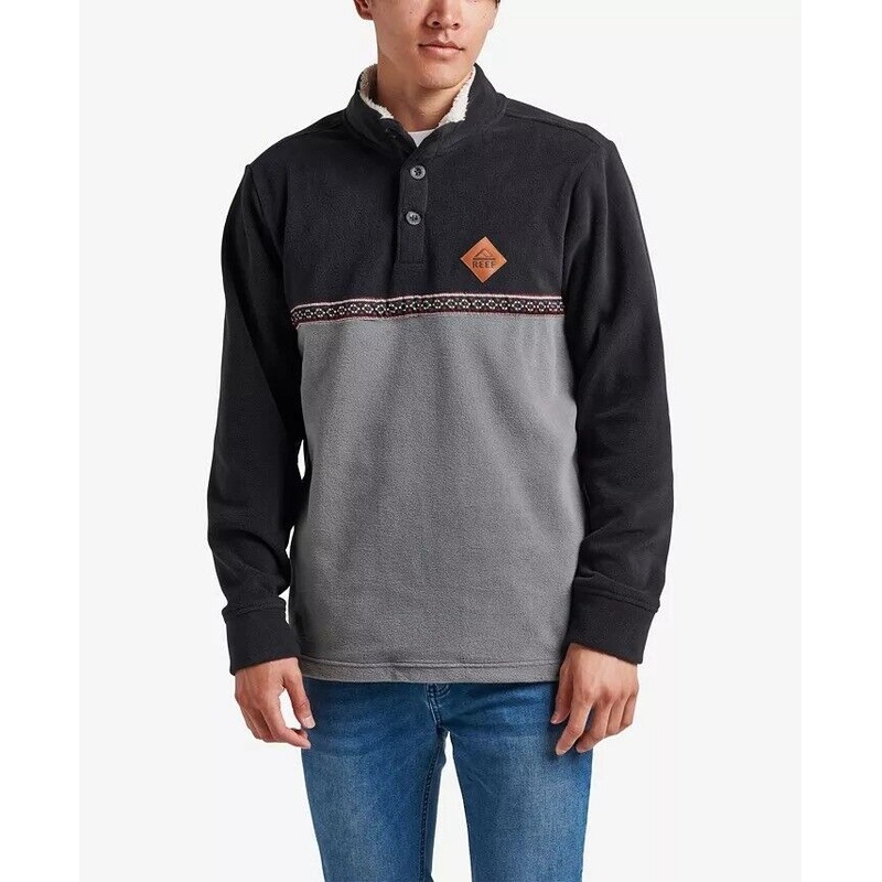 REEF Men's Cache Polar Fleece Sweatshirt Large Black Grey