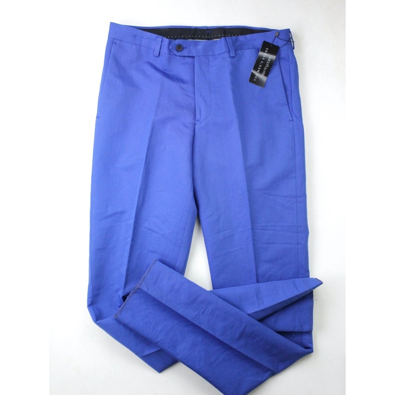 The Men's Store Cotton & Linen Slim Fit Dress Pants Royal Blue Size 38