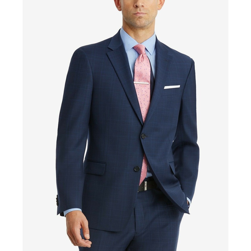 Tommy Hilfiger Mens Blue Suit Jacket 46XL Modern-Fit TH Flex Performance Plaid