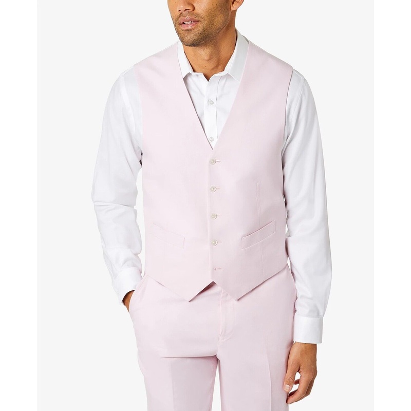 Tommy Hilfiger Modern-Fit TH Flex Chambray Suit Vest Large Light Pink